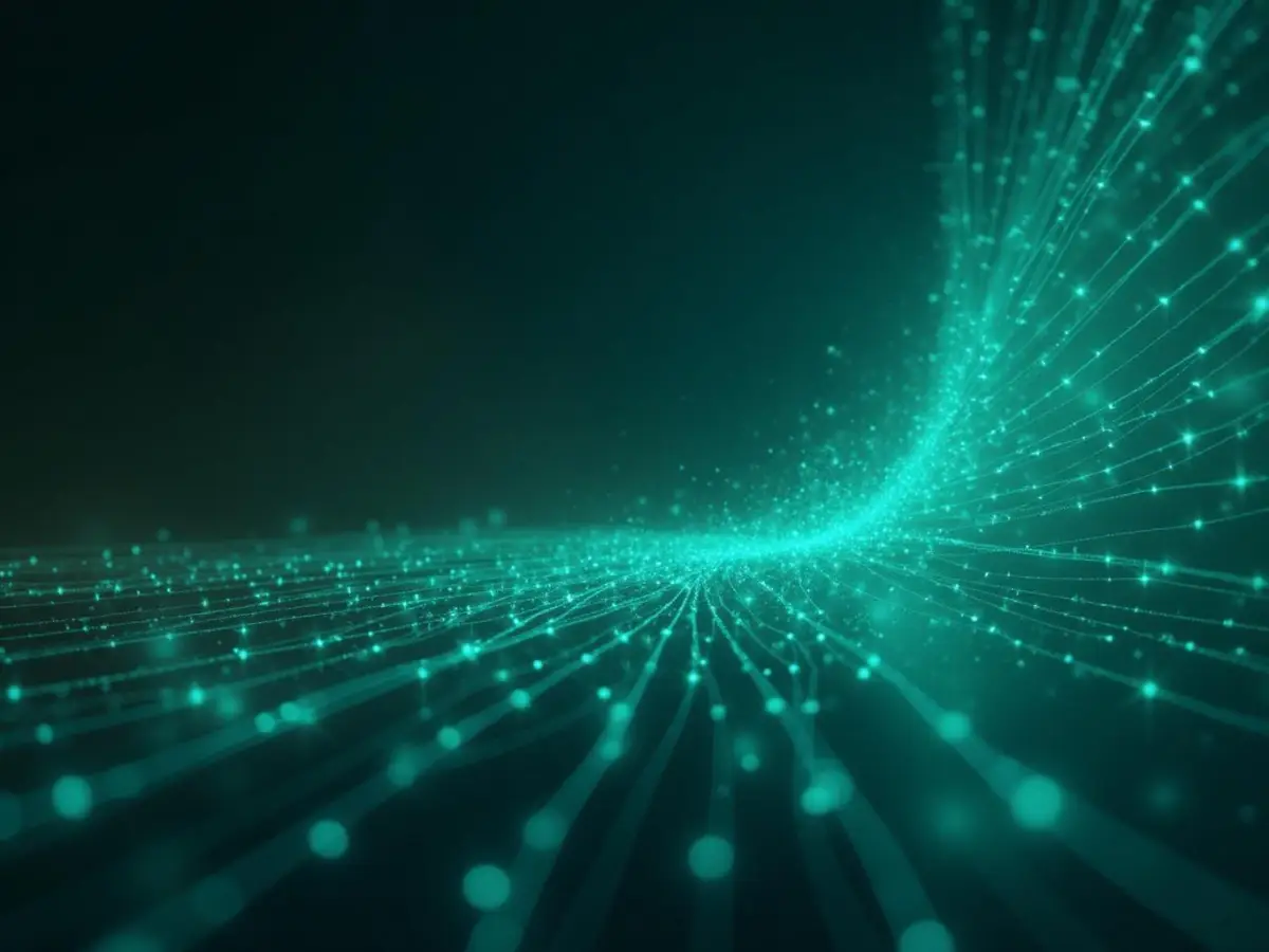Abstract data stream in turquoise on a dark ground