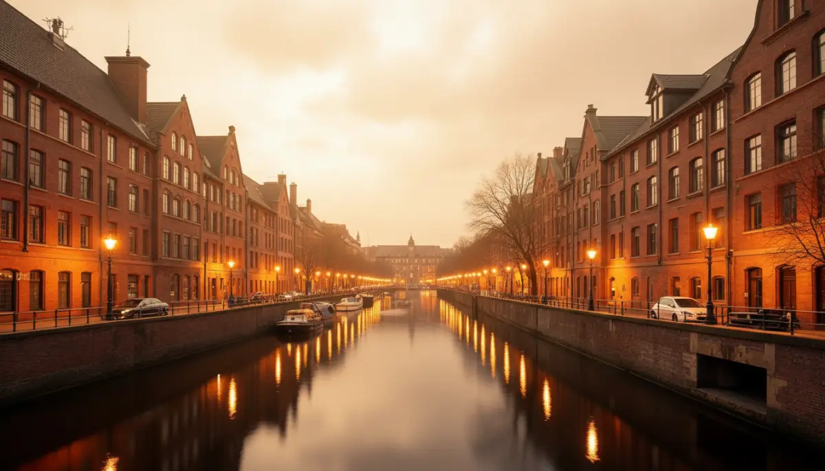 Historic canal in Hamburg at dusk