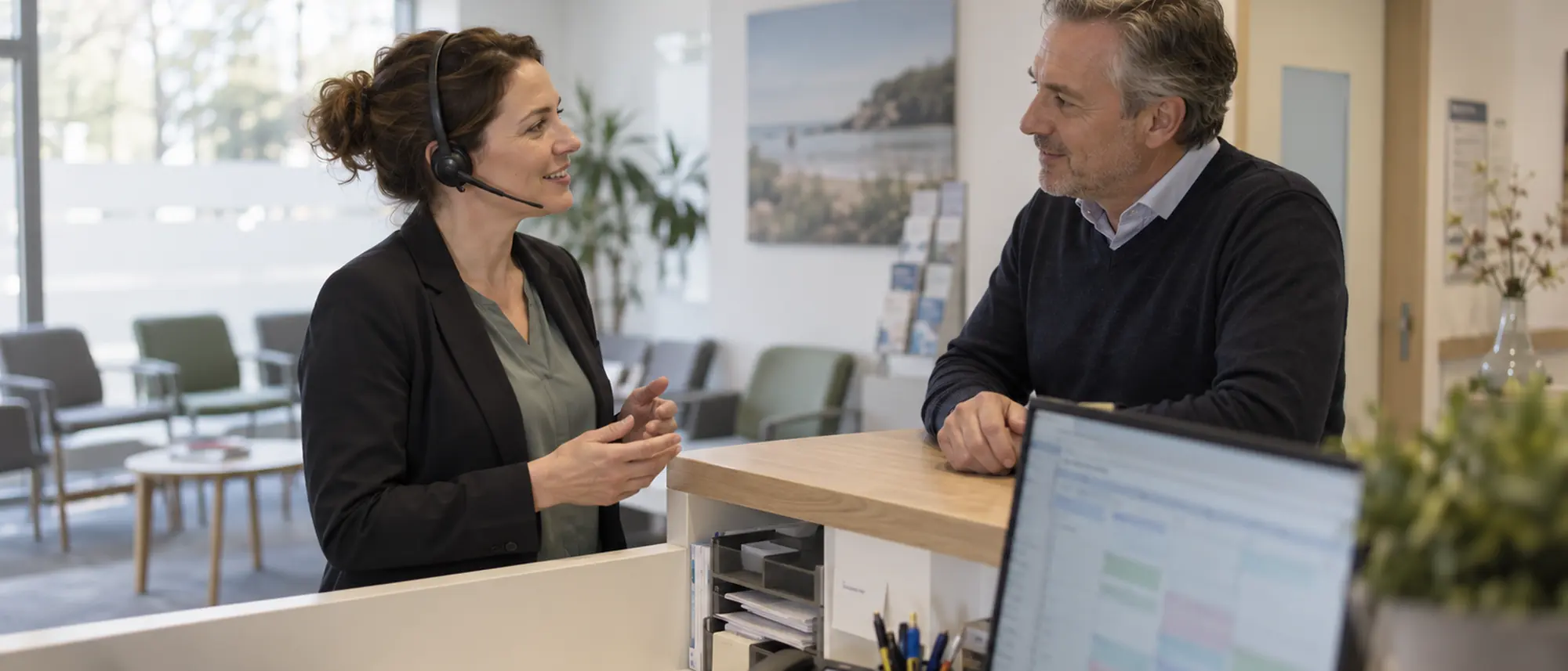 Backoffice-Dienstleisterin unterstützt einen Arzt bei der Praxisorganisation